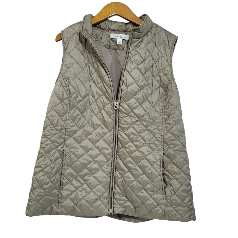 Croft & Barrow Qulted Puffer Vest Womens Large Zip Up Gray Pockets Lined
